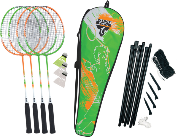 TALBOT/TORRO Badmintonset Talbot Torro Badminton-Set 4-Attacker Plus, Kolmplettset mit 4 Schläger, 3
